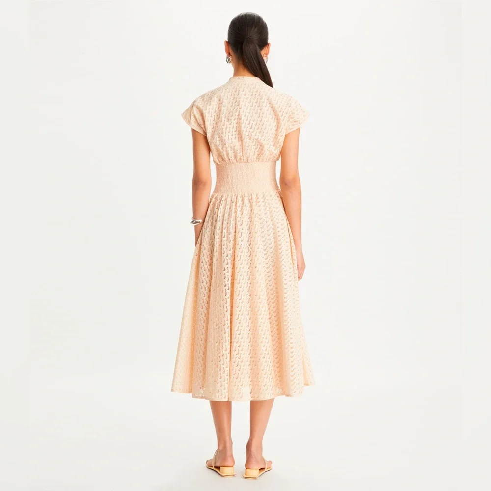 NWT $798 Tory Burch Embroidered Cotton Midi Dress In Pink Sorbet